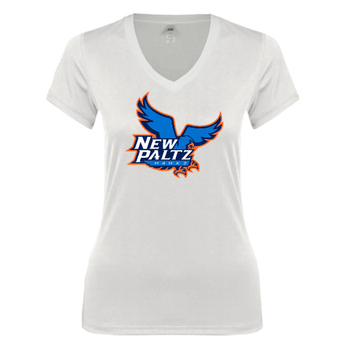  Next Level Womens White Ideal V Tee - Official Logo
