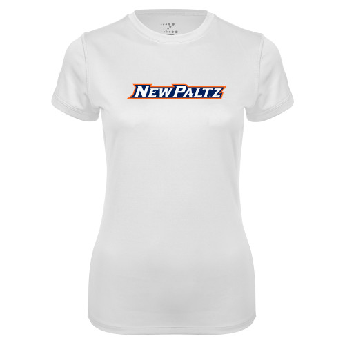  Womens White Performance Tee - New Platz Wordmark
