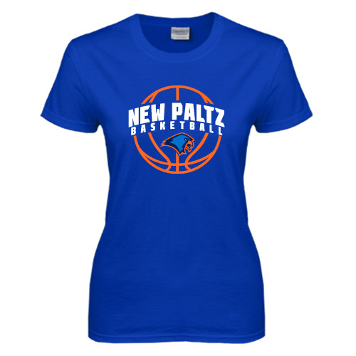  Womens Royal Short Sleeve Tee - New Paltz Basketball Arched w/ Ball