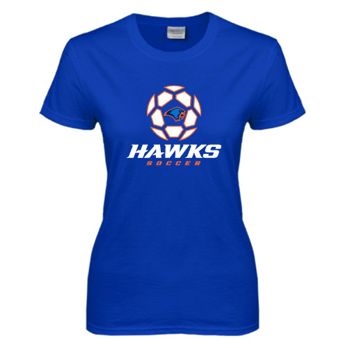  Womens Royal Short Sleeve Tee - Hawks Soccer w/ Geometric Ball
