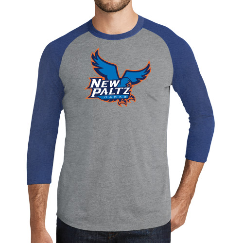  Grey/Royal Heather Triblend Baseball Raglan Tee - Official Logo