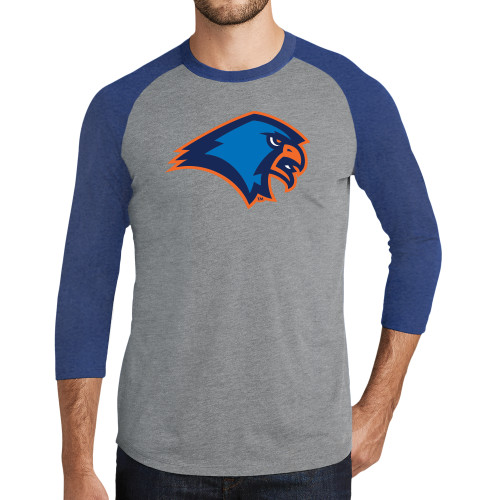  Grey/Royal Heather Triblend Baseball Raglan Tee - Hawk Head