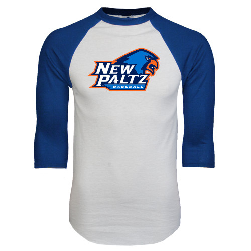  White/Royal Raglan Baseball T Shirt - Baseball Wordmark
