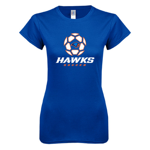  Next Level Womens Royal Boyfriend Tee - Hawks Soccer w/ Geometric Ball