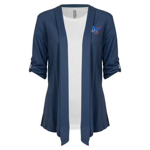  Womens Navy Drape Front Cardigan Sweater  - Official Logo