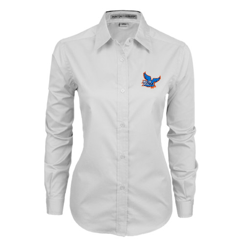  Womens White Twill Button Down Long Sleeve - Official Logo
