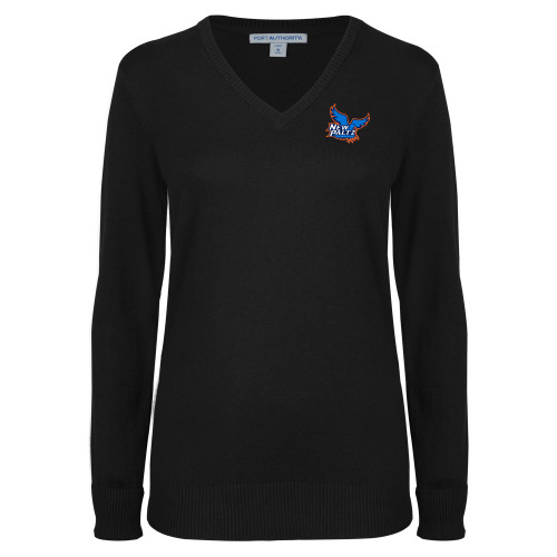  Womens Black VNeck Sweater - Official Logo