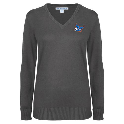  Womens Charcoal Heather VNeck Sweater - Official Logo