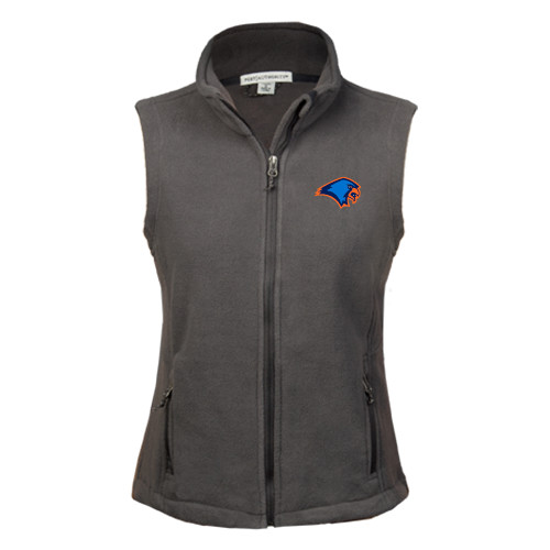  Womens Charcoal Fleece Full Zip Vest - Hawk Head