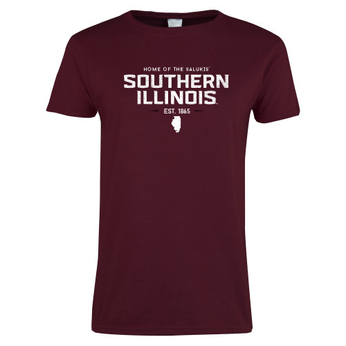  Womens Maroon Short Sleeve Tee - Southern Illinois Graphic