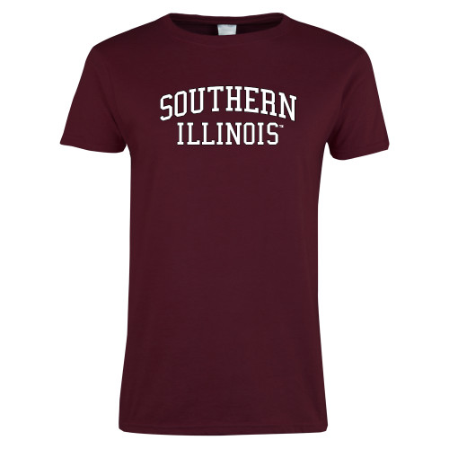  Womens Maroon Short Sleeve Tee - Southern Illinois Stacked Collegiate