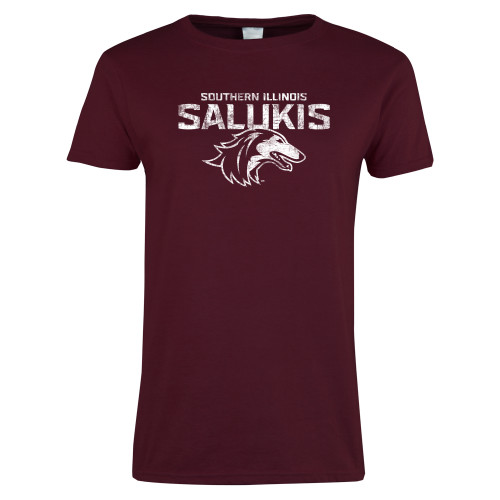  Womens Maroon Short Sleeve Tee - SIU Salukis Distressed
