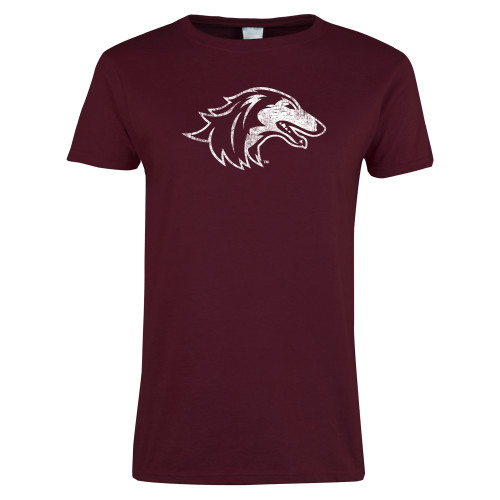  Womens Maroon Short Sleeve Tee - Saluki Distressed