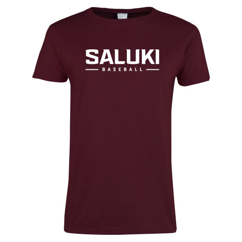  Womens Maroon Short Sleeve Tee - Baseball