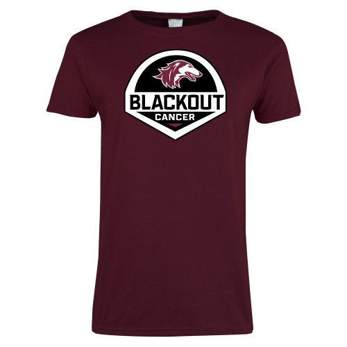  Womens Maroon Short Sleeve Tee - Blackout Cancer