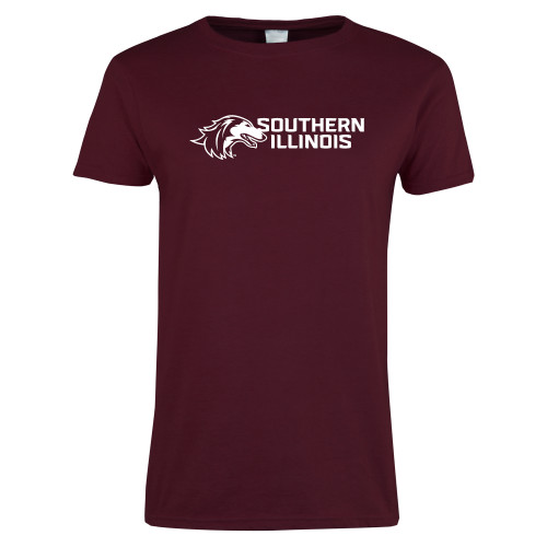  Womens Maroon Short Sleeve Tee - Southern Illinois Horizontal