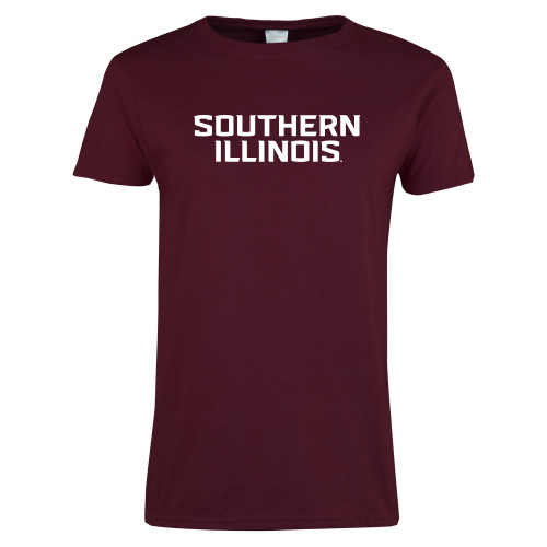  Womens Maroon Short Sleeve Tee - Southern Illinois Stacked