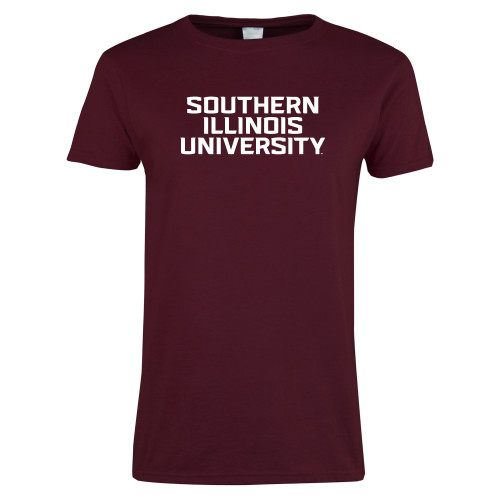  Womens Maroon Short Sleeve Tee - Southern Illinois University Stacked