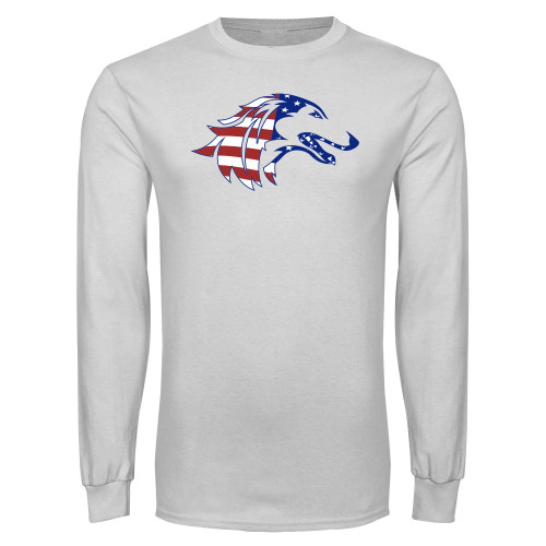  White Long Sleeve T Shirt - American Flag Saluki