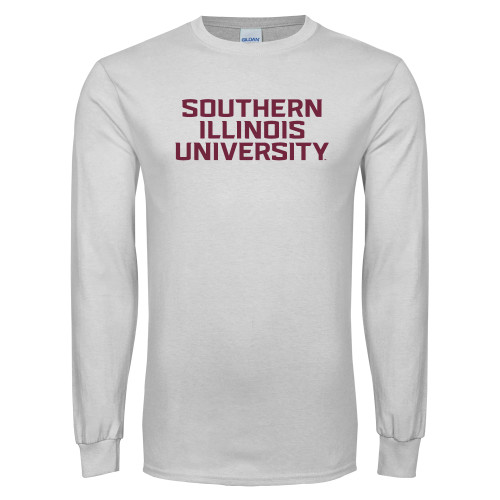  White Long Sleeve T Shirt - Southern Illinois University Stacked