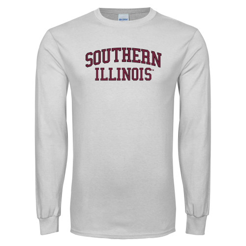  White Long Sleeve T Shirt - Southern Illinois Stacked Collegiate