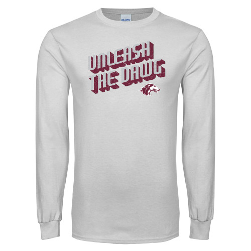  White Long Sleeve T Shirt - Unleash the Dawg