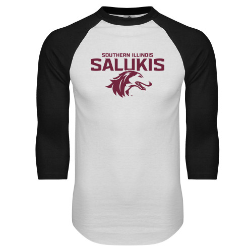  White/Black Raglan Baseball T Shirt - Southern Illinois Salukis