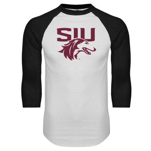  White/Black Raglan Baseball T Shirt - SIU Saluki