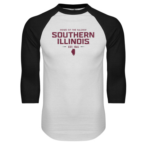  White/Black Raglan Baseball T Shirt - Southern Illinois Graphic