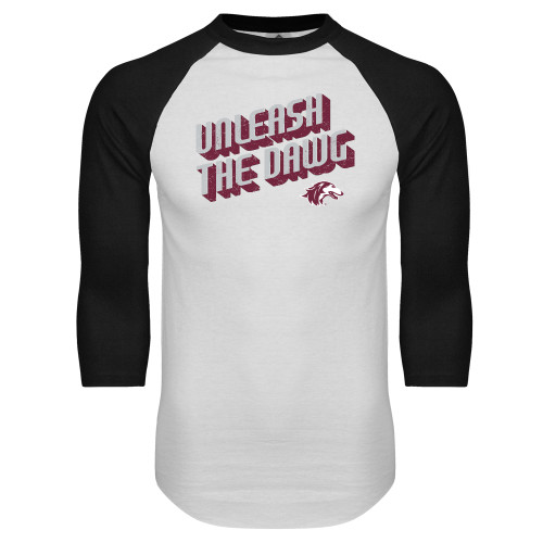  White/Black Raglan Baseball T Shirt - Unleash the Dawg