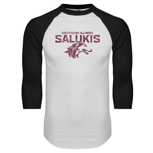  White/Black Raglan Baseball T Shirt - SIU Salukis Distressed