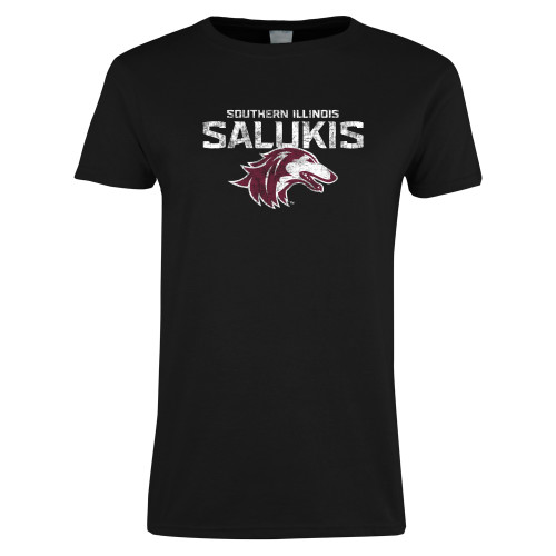  Womens Black Short Sleeve Tee - SIU Salukis Distressed