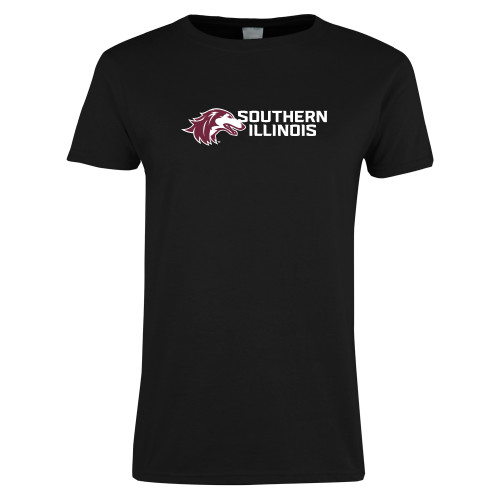  Womens Black Short Sleeve Tee - Southern Illinois Horizontal