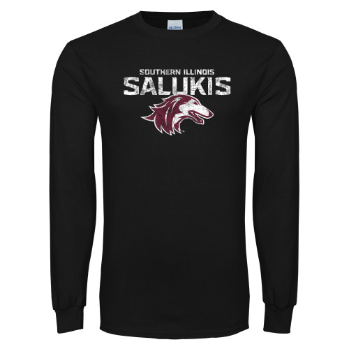  Black Long Sleeve T Shirt - SIU Salukis Distressed