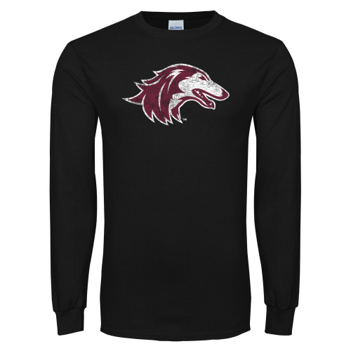  Black Long Sleeve T Shirt - Saluki Distressed