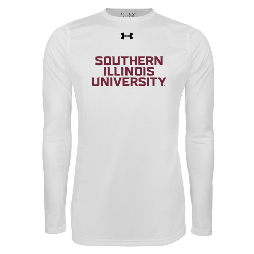  Under Armour White Long Sleeve Tech Tee - Southern Illinois University Stacked