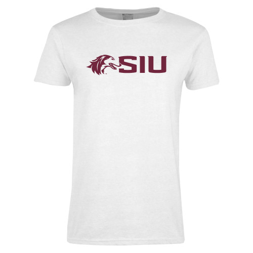  Womens White Short Sleeve Tee - Saluki SIU