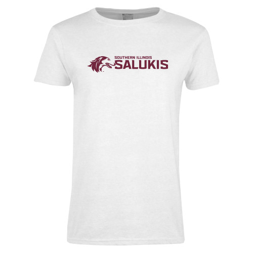  Womens White Short Sleeve Tee - Southern Illinois Saluki Horizontal