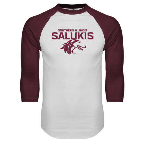  White/Maroon Raglan Baseball T Shirt - Southern Illinois Salukis