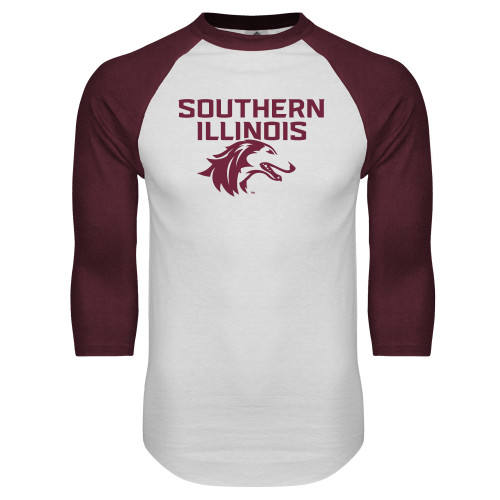  White/Maroon Raglan Baseball T Shirt - Southern Illinois
