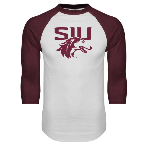  White/Maroon Raglan Baseball T Shirt - SIU Saluki