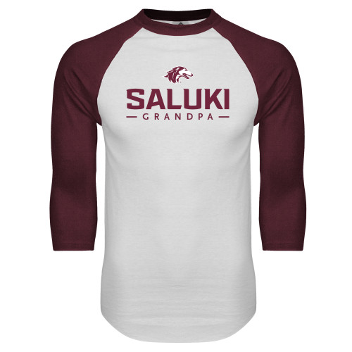  White/Maroon Raglan Baseball T Shirt - Grandpa