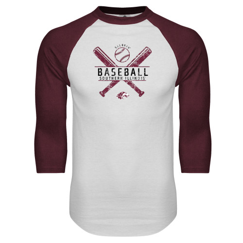  White/Maroon Raglan Baseball T Shirt - Baseball