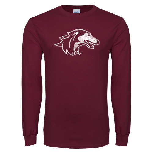  Maroon Long Sleeve T-Shirt - Saluki Distressed