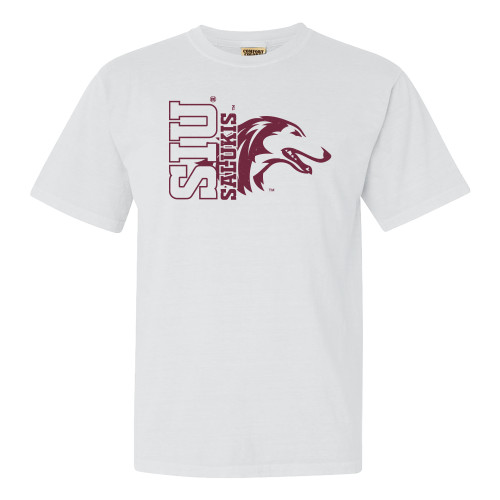  Comfort Colors White T Shirt - SIU Mascot Behind Text