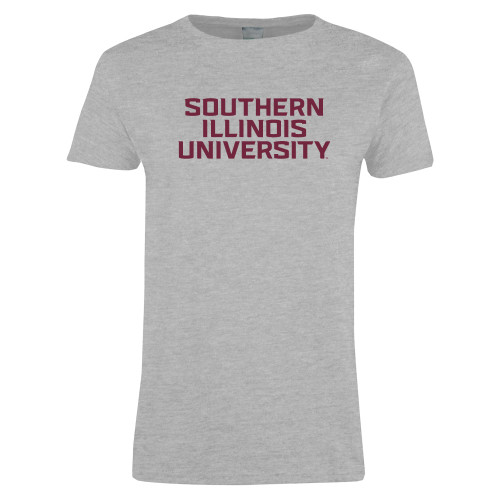  Womens Grey Short Sleeve Tee - Southern Illinois University Stacked