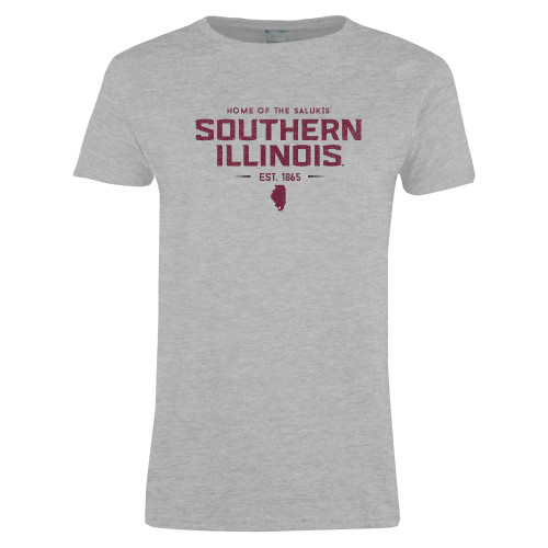  Womens Grey Short Sleeve Tee - Southern Illinois Graphic