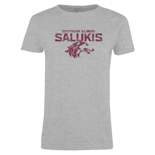  Womens Grey Short Sleeve Tee - SIU Salukis Distressed