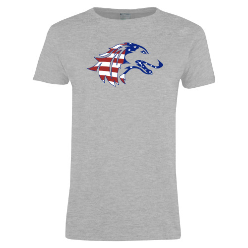  Womens Grey Short Sleeve Tee - American Flag Saluki