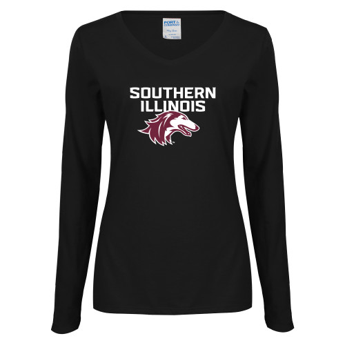  Womens Black Long Sleeve V Neck Tee  - Southern Illinois